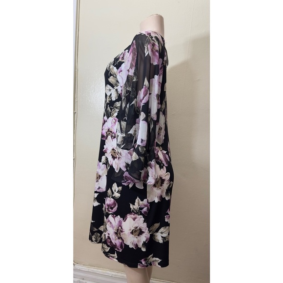 NWT Connected Apparel Black and Pink Floral Long Sleeve Dress - Picture 5 of 7